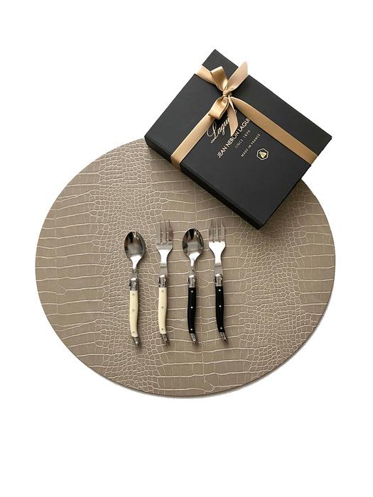 

LAGUIOLE Janneron Laguiole Ivory + Black Teaspoon & Teafork Set (4 pieces) single type
