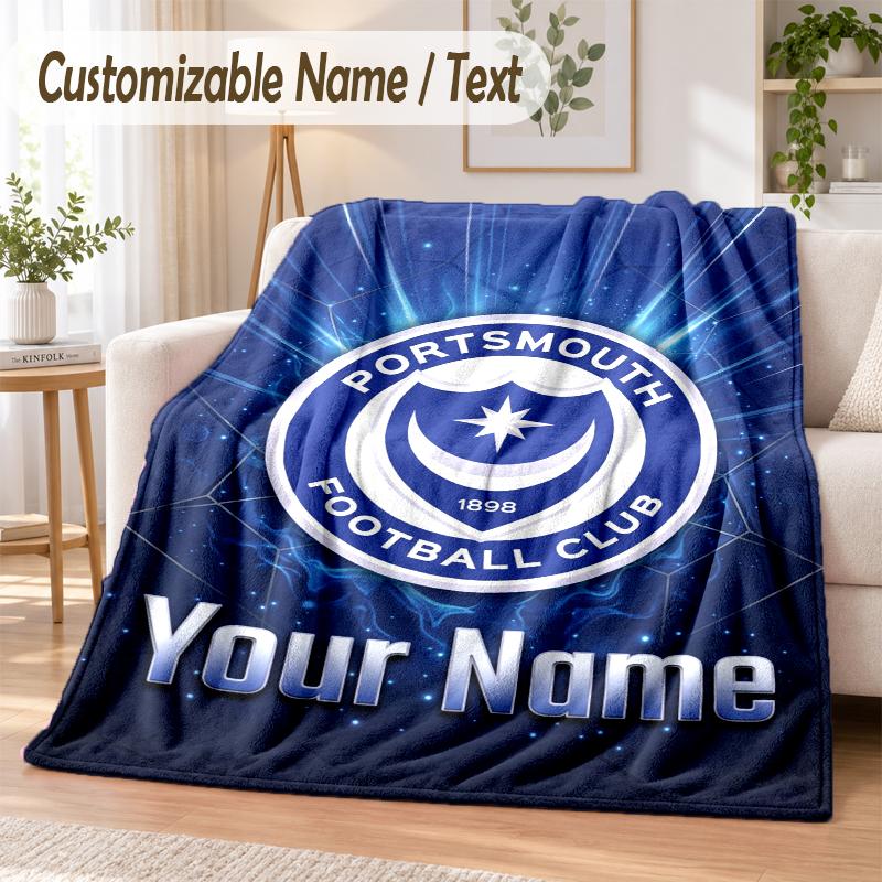 Custom Text Flannel Blanket Portsmouth FC Print Warm Cozy Blanket Home Sofa Bedding