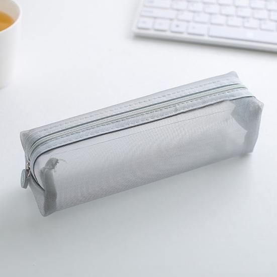 Solid Color Zipper Transparent Mesh Pencil Case Pen Storage Bag Student Gift