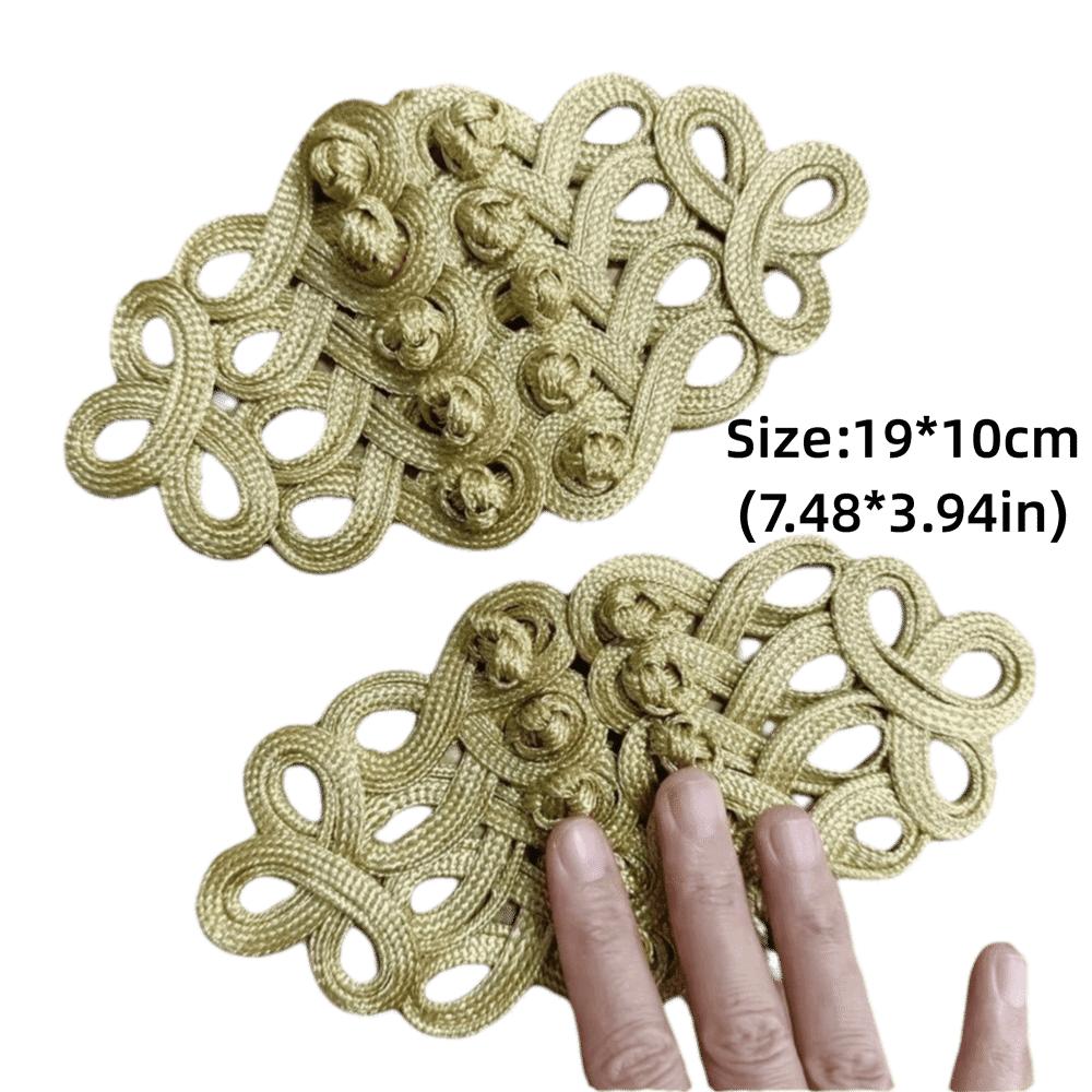 Golden Silk Uniform Knot Button Hand Made Fastener Type Baroque Frog Fastener Large Size Knot Style Cord Embroidery Closure