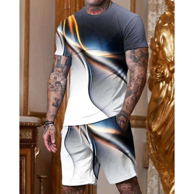 

Мужские летние повседневные спортивные костюмы, комплект с шортами, мужской костюм из 2 предметов, модный мужской костюм с короткими рукавами, футболка большого размера, комплект для бега