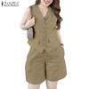 ZANZEA Women Vest Tops and Shorts Casual Two Piece Suit Sets