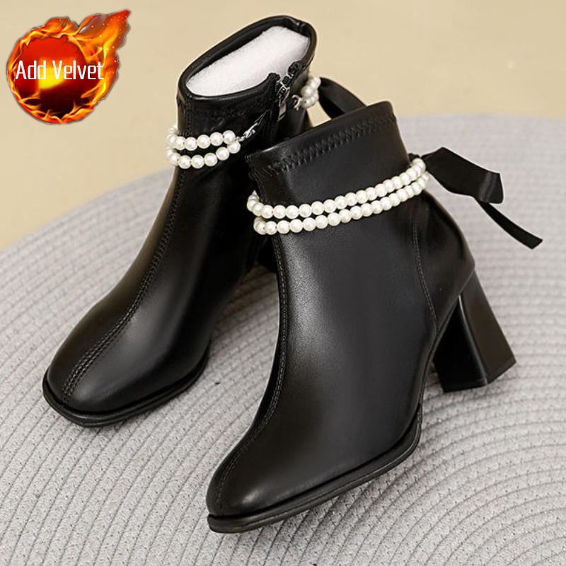

Модная женская обувь на каблуке, короткие ботильоны из кожи с квадратным носком, осенне-зимние дизайнерские роскошные новинки, шикарные и элегантные женские ботильоны 34