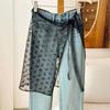 Korean Lace Embroidered Waistband Tulle Skirt with Layered Scarf Accessory