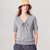 Women's Silk Blend V-Neck Bow-Knot Knit T-Shirt