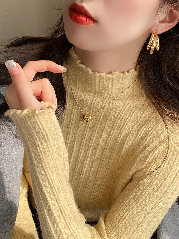 

Women s 2025 Ruffle Edge Knitted Long Sleeve Turtleneck Sweater M
