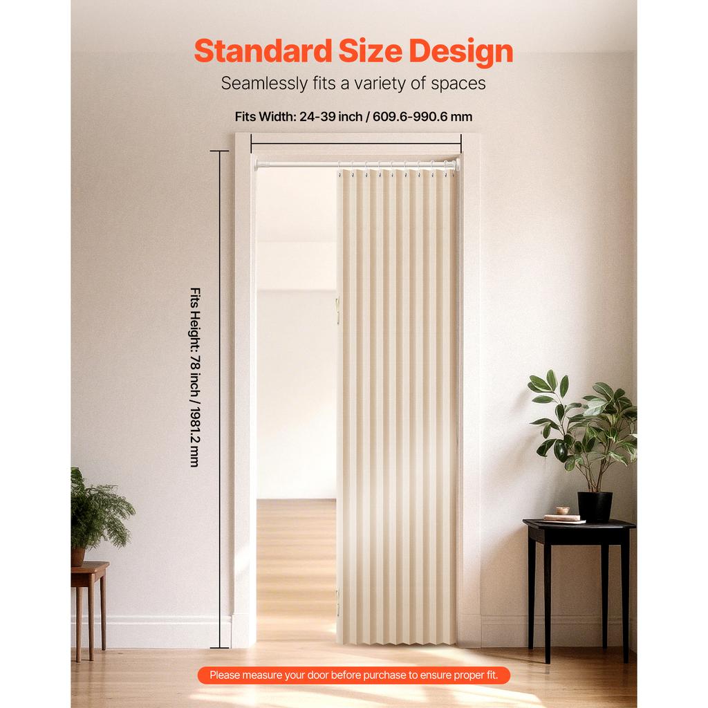 SucceBuy Accordion Door 47x78inch Blackout Fabric Folding Magnetic Door Curtain with Hanging Hooks for Doorways Bedrooms 1 Panel