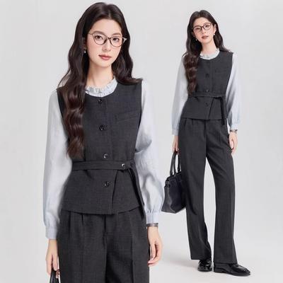 Women's Gray Suit Vest Set: Elegant Slim-Fit for Spring/Autumn 2026