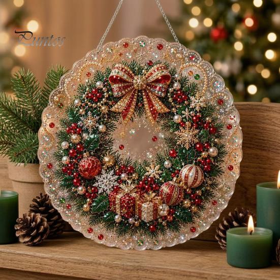 Weihnachts-Kunst-Sonnenfänger-Bausatz mit Kunstperlen, DIY-Set, Hängender Schmuck, Weihnachtsmann, Festliche Freizeitaktivitäten, Weihnachtsbaum-Basteln für Erwachsene,