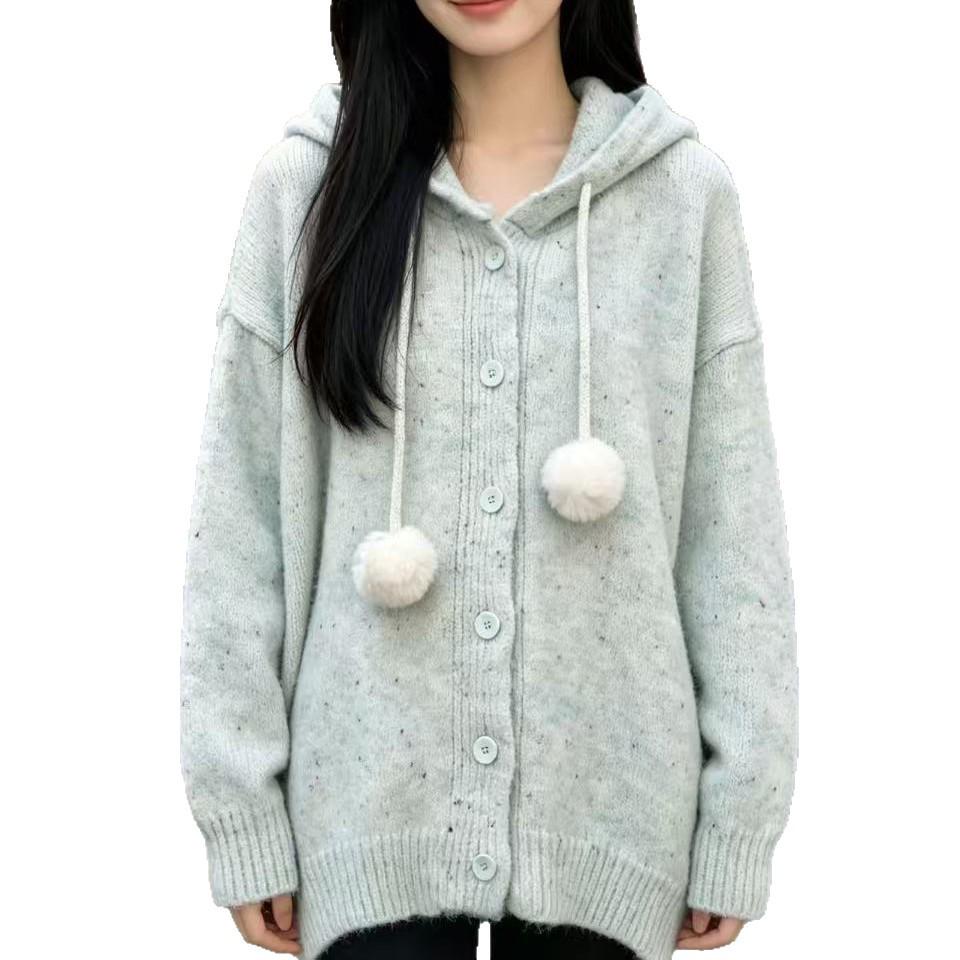 Lace-Up Hooded Sweater Coat – Women's Plus Size Autumn/Winter 2026 Knit Cardigan