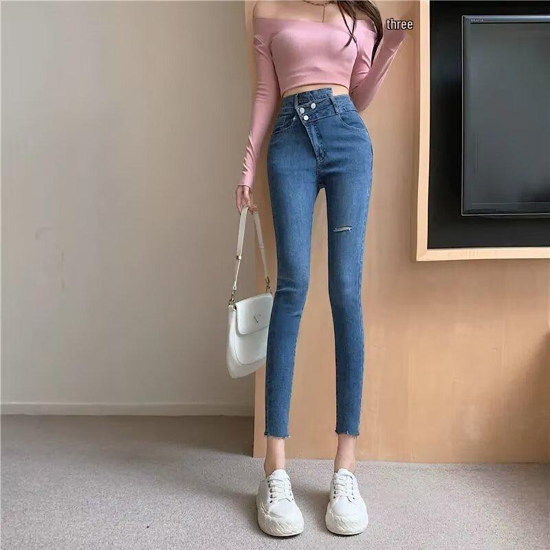 

Women s High Waist Skinny Ripped Jeans - Spring/Autumn 2024 Trendy Stretch Pencil Pants XL синій