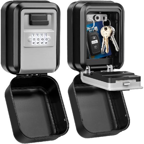 Key Lock Box, Waterproof Wall Mount Lock Box for Keys with Code, 4 Digit Combination Lockbox Resettable Code Security Safe Key Storage Box for Home