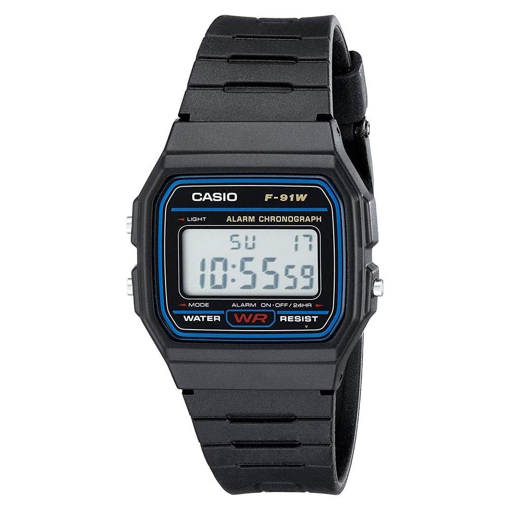 Casio F-91W-1 Standard Digital Watch Black Resin Band Water Resistant Quartz