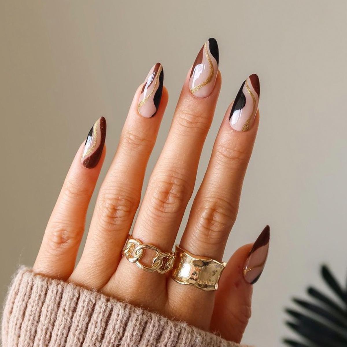 

High-End Autumn Almond French Removable False Nail Tips