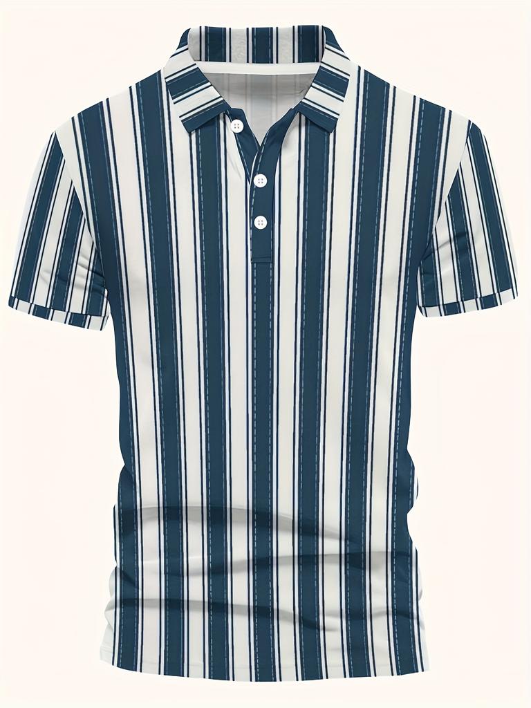 Printed Design – Not Textured Men's Fashion Striped Short-Sleeve Casual Shirt