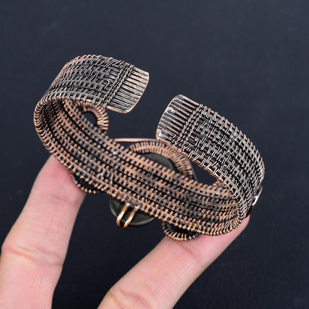 Golden Apache Pyrite Bangle, 999 Copper Wire Wrapped Jewelry, Gemstone Bangle Gift For Her Handmade Dainty Cuff Jewelry