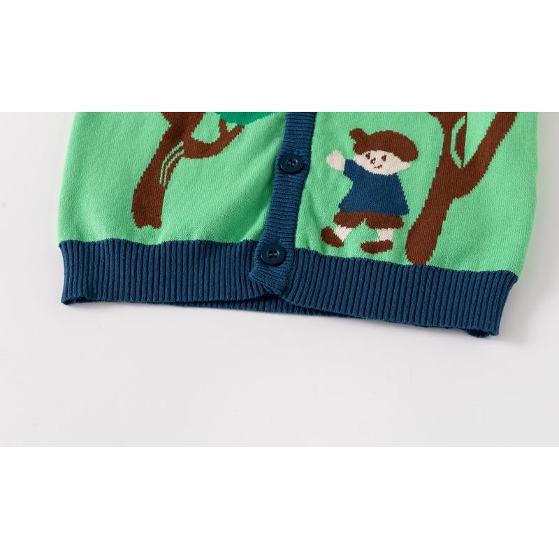 Herbst Neue Kinderbekleidung Jungen Brustpullover Pastoral Kinder Doppellagiger Baumwollfaden Cartoon Strickjacke Tide