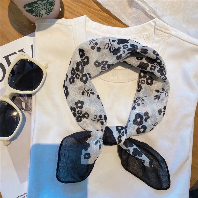 Literary Stylish Small Square Silk Scarf | Decorative Little Neckerchief & Fashionable Headscarf for Women