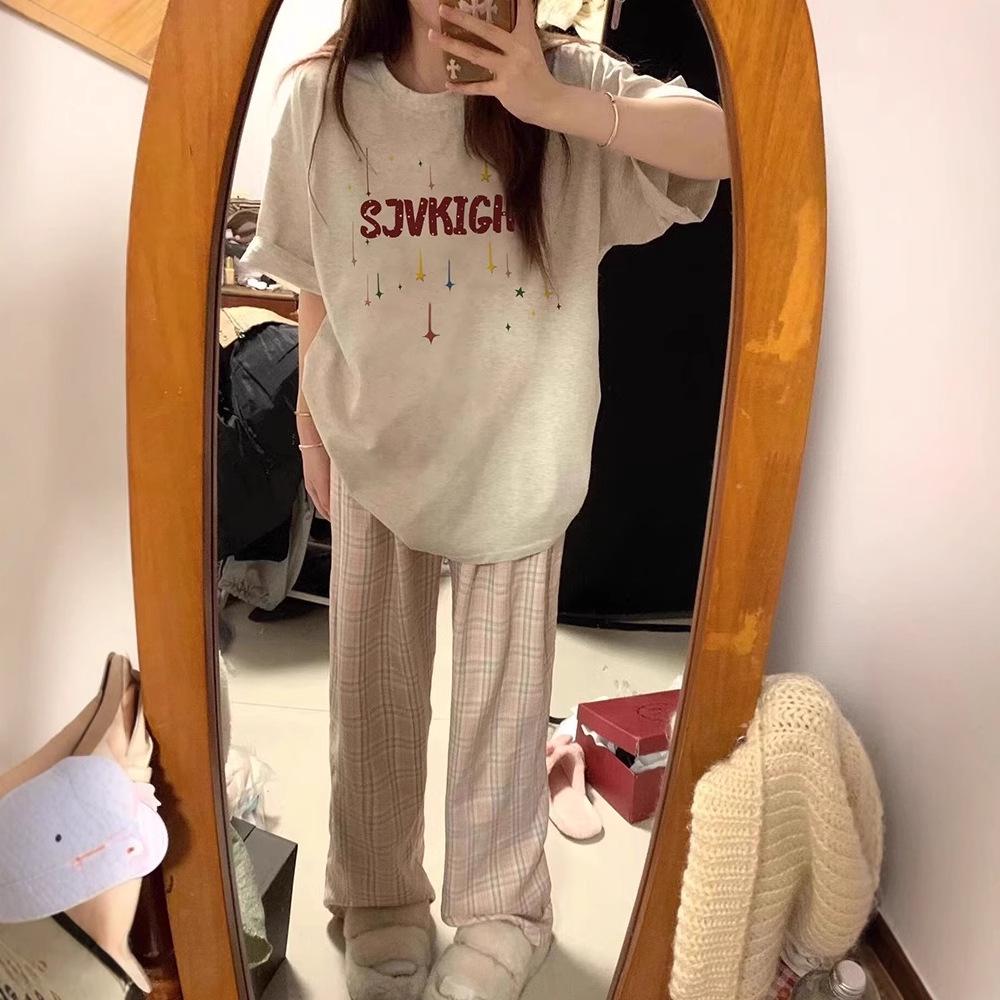 

Women s College-Style Star Letter Cotton T-Shirt: Loose-Fit, Short-Sleeved, All-Match Summer Trend M (up to 50kg) абрикосовий