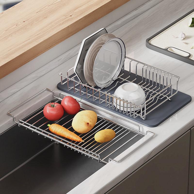 304 Stainless Steel Retractable Kitchen Storage and Draining Rack