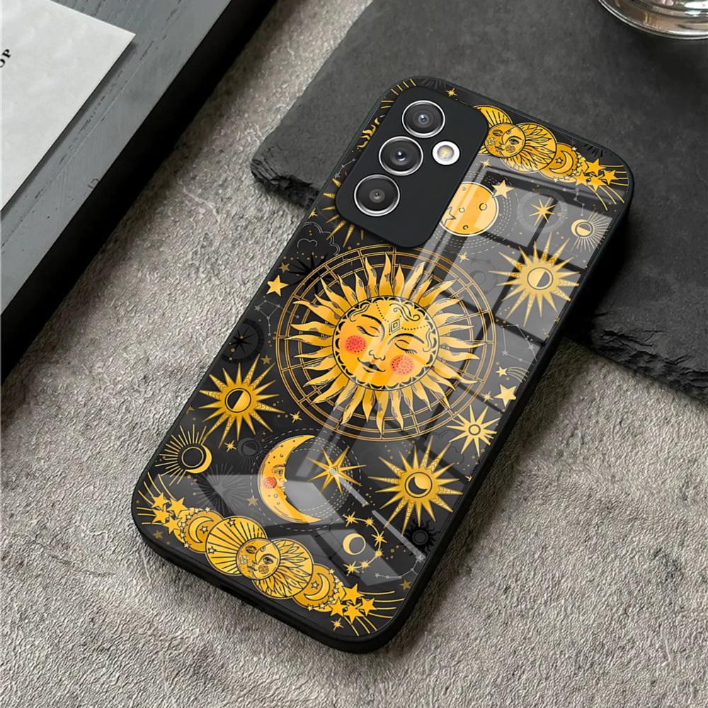 

Phone Case For S25 Ultra Samsung S26 S23 S24 Plus S22 S20 S21 Fe A54 A34 A53 A16 Glass Cover Retro Style Face Sun Stars Samsung s23fe
