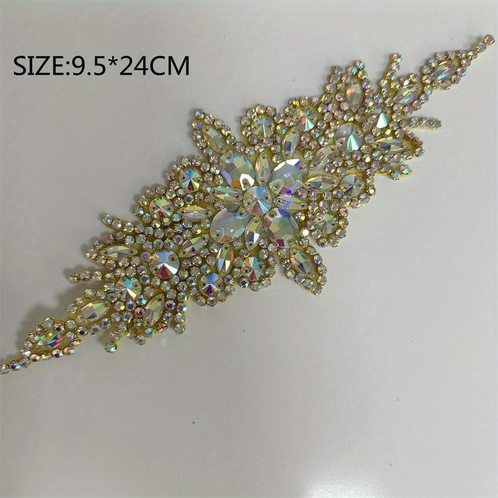 1PCS AB Silver Rhinestone Applique Flower Patches Iron On/sew On Wedding Dress Accessories For Clothes Decoration
