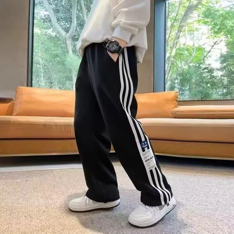 

Boys 2025 Fashion Straight-Leg Sweatpants - Spring/Autumn Korean Style for Kids 140 cm чёрный