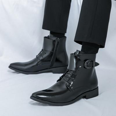 Fashion Sharp Pointed Men's Boots Fashionable British Formal Style Outdoor Trendy Business Party Wedding Office High Top Leather Shoes