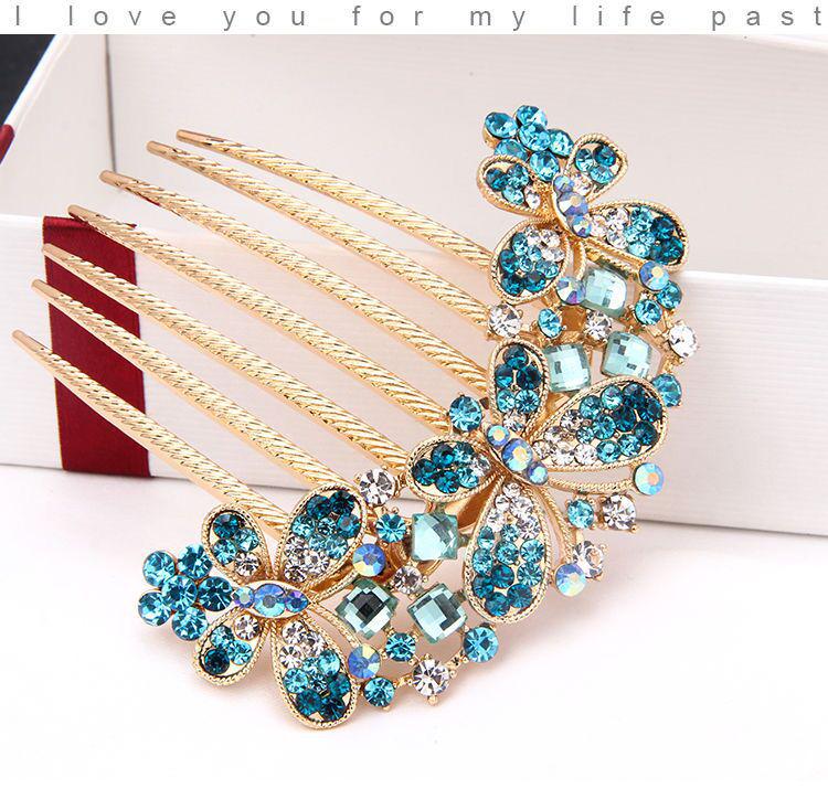 Korean Rhinestone Adult Hairpin: Seven-Tooth Metal Comb Hair Ornament