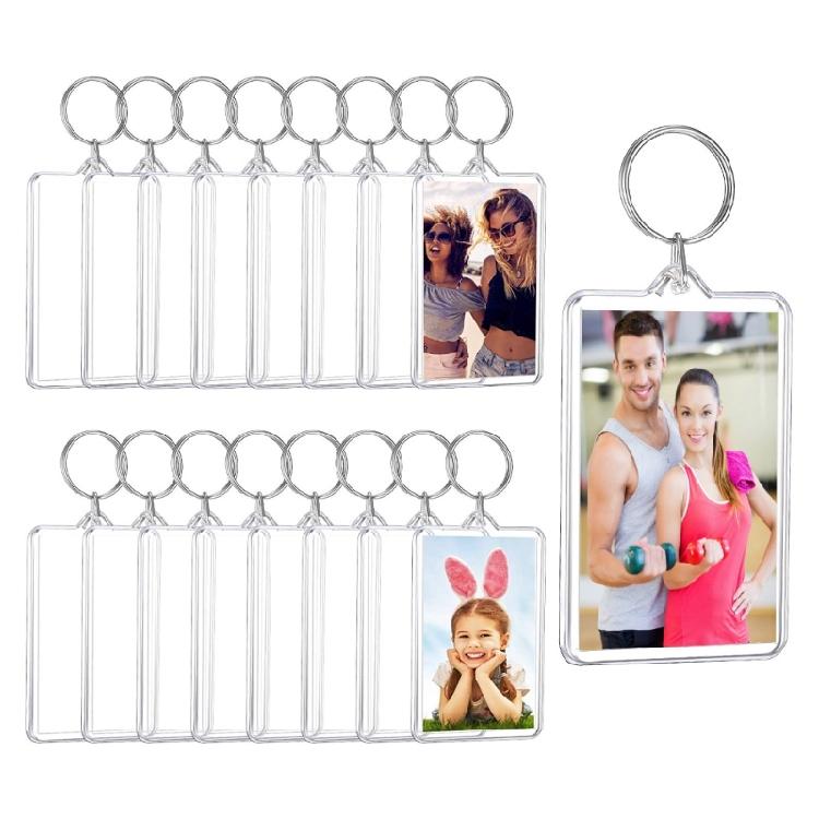 Rectangle Shapes Plastic Keychain Picture Frame Keyring with Split Rings
