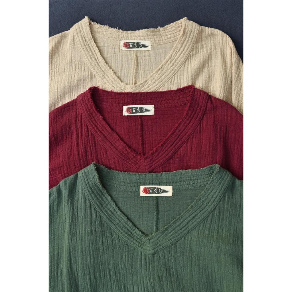 Bat Sleeve T-Shirts Vintage Women Cotton Linen V-Neck Solid Color Women Cloths Casual T-Shirts