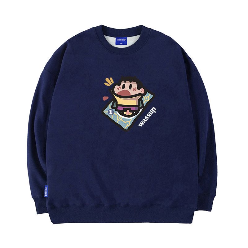 

Wassup Cartoon Shin-Chan Heavyweight Sweatshirt for Men, Autumn/Winter 2025 New Trendy Brand Loose Casual Couple Crewneck Top Navy Blue (Heavyweight Essential) L