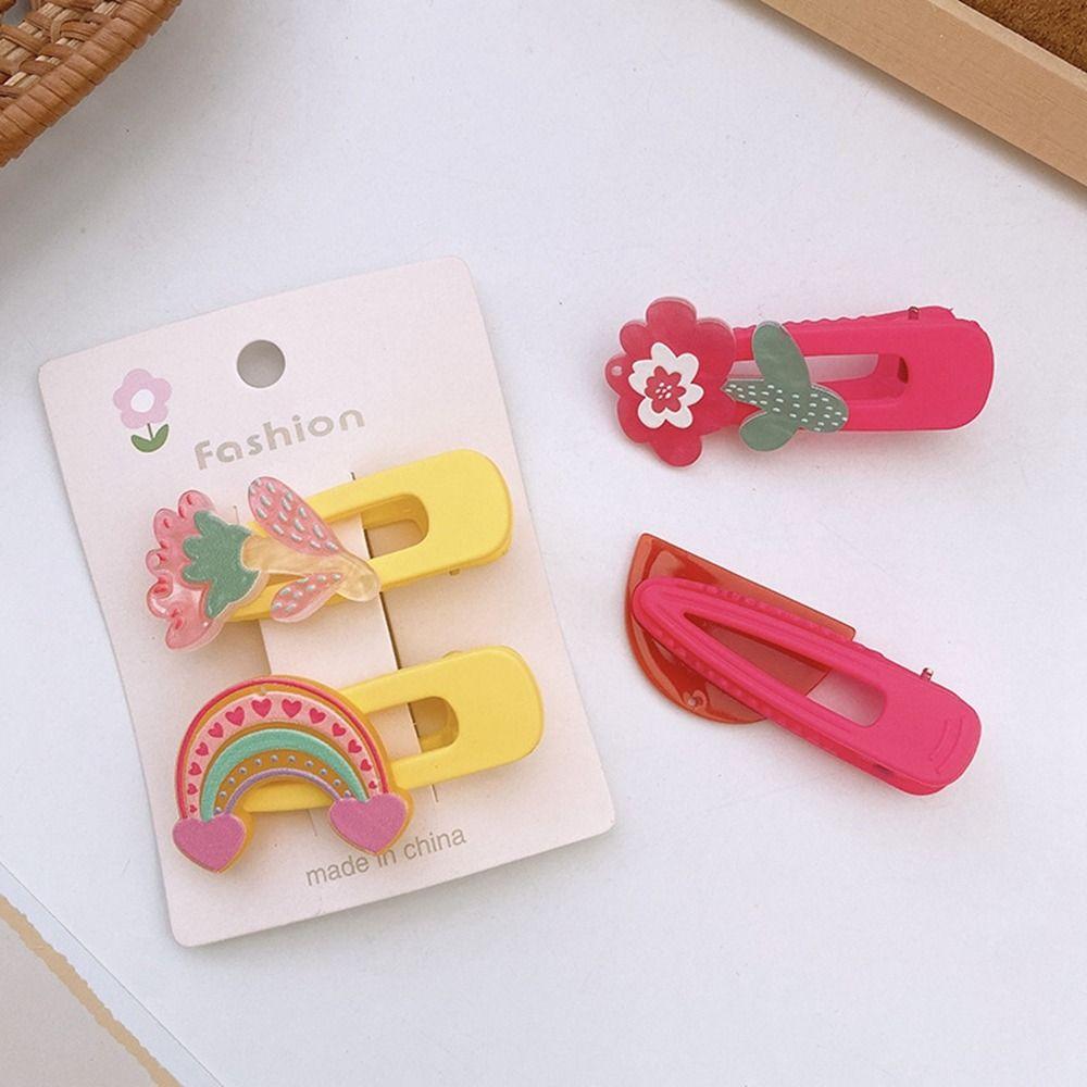 

2pcs/set Flower Kid Hair Clips Rainbow Headwear Bangs Clip Girls Barrettes Women