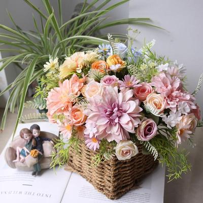 1Pc Artificial Rose Flowers Wedding Home Bedroom Decor Bridal Bouquet Garden Fake Silk Dahlia Hydrangeas Vase For Board Outdoors