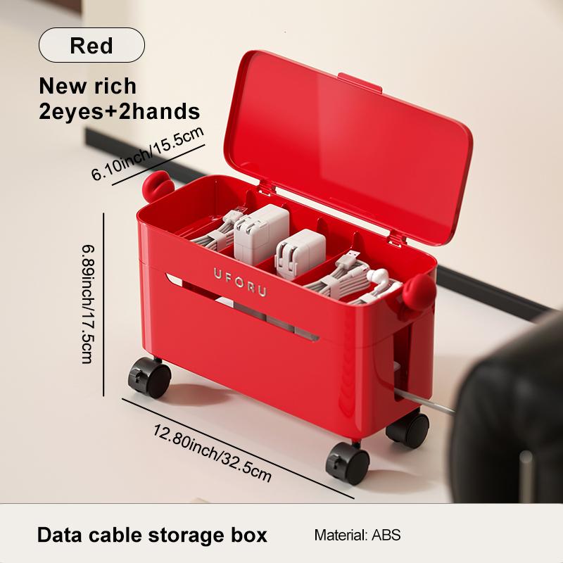 

UFORU Portable Cartoon Wire Storage Box - Large Capacity, Vent Holes, Rolling Wheels, Desk Cord Organizer for Clutter-Free Space красный