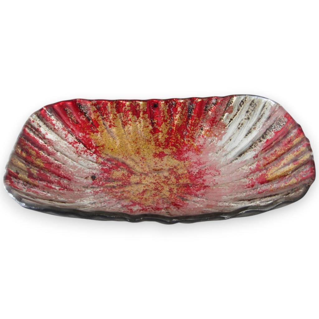 Dish Glass Plate Oval Dish Plate Large Red Gold 19cm Sairan J-kitchens