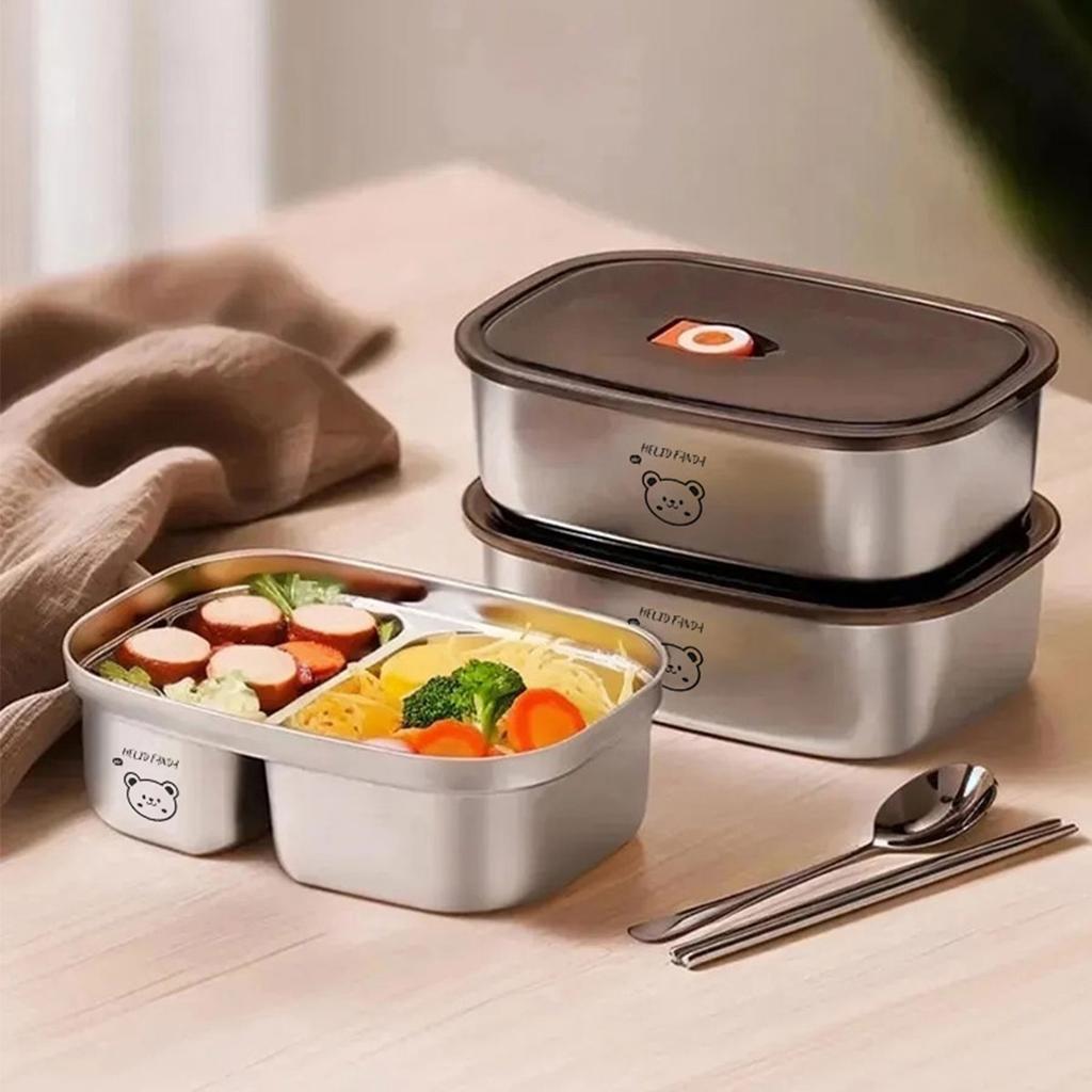 WORTHBUY Tragbare 304 Edelstahl Lunchbox mit Deckel Lebensmittelbehälter Mikrowellenfest Versiegelte Bento-Box für Schüler Erwachsene