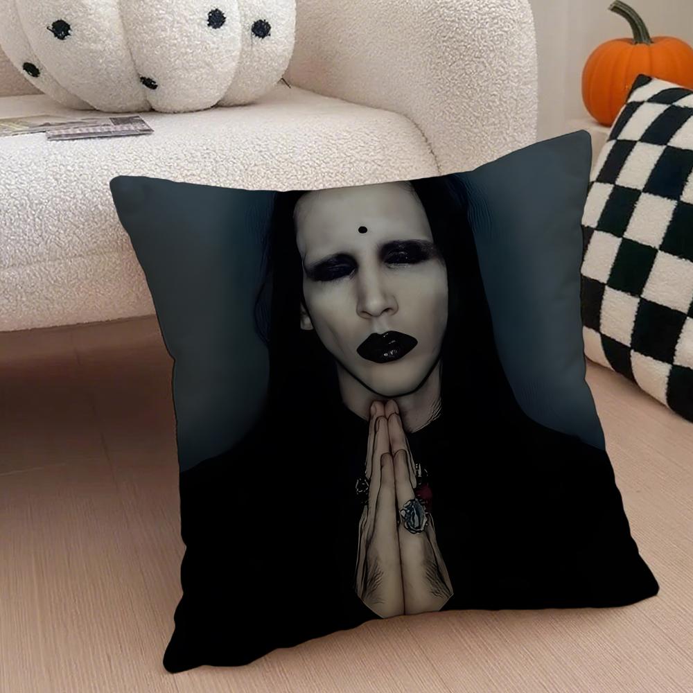 Shock Rock American Singer MMarilyn Manson Cushion Cover Throw Pillow Cover Hidden Button Durable Polyester Chair Cushion