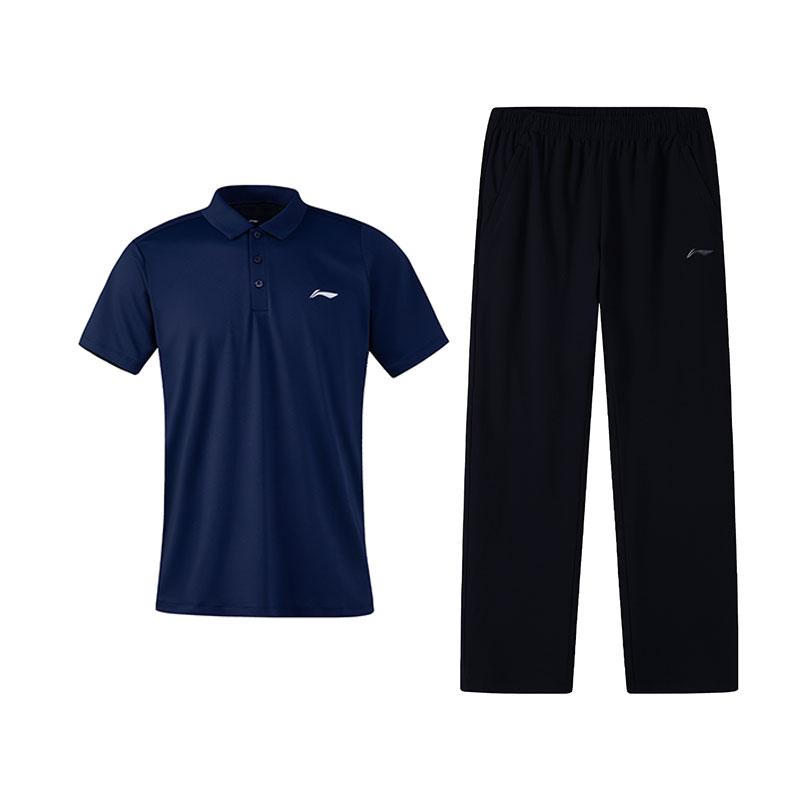 Li-Ning Versatile Fashion Polo Collar Short Sleeve T-Shirt Breathable Straight Leg Long Pants Casual Sports Set Men sets W517-3+W827-1 XL