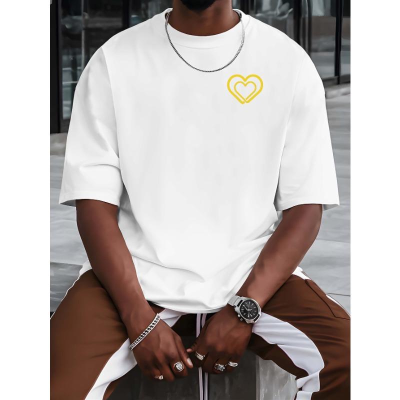 

European sizes [Men s Summer T-Shirt] Yellow Love Hearts Men s Short-Sleeved T-Shirt - Summer Fashion Trend Top 4XL