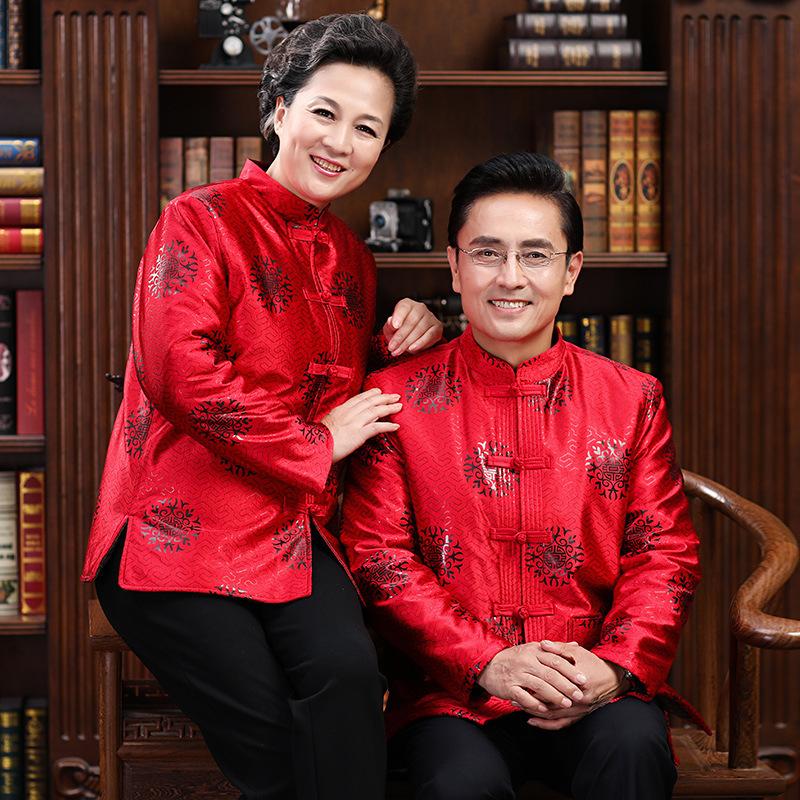 Men and Women Couples Spring and Autumn Comfortable Dresses, Chinese Style Retro Middle-aged and Elderly Long-sleeved Shirts