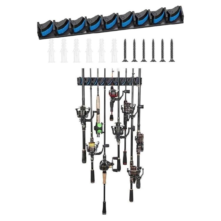 Wall Mounted Fishing Rod Rack 9 Rod Vertical Rod Holder Garage Fishing Poles Holder for Wall Garage Boats Enduring