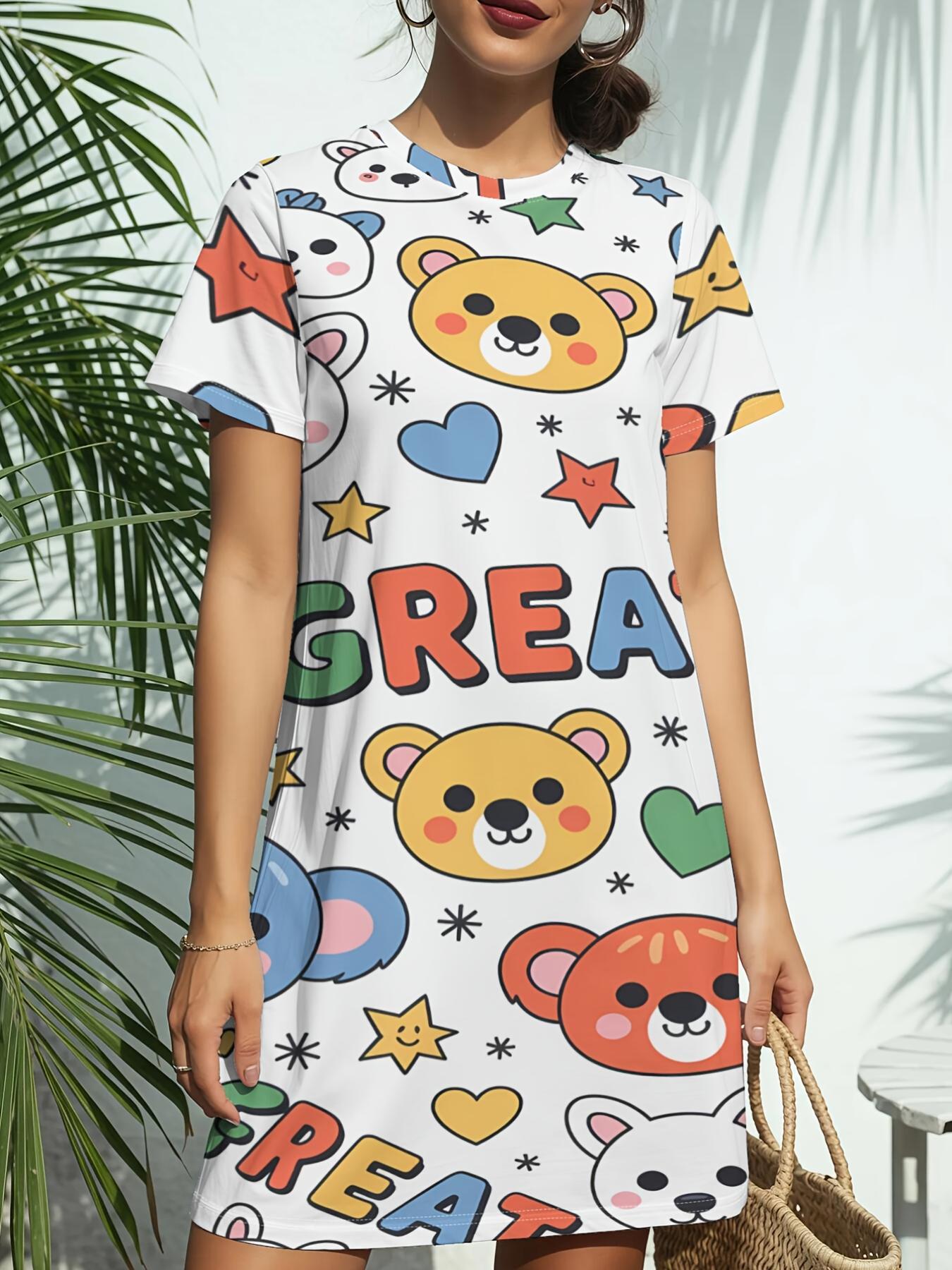 

Women S New Crew Neck Short Sleeve T-Shirt Dress. American Trend Digital Print. Casual ; Versatile for Spring And Summer. Elegant And Chic Women De XS дубильная кора