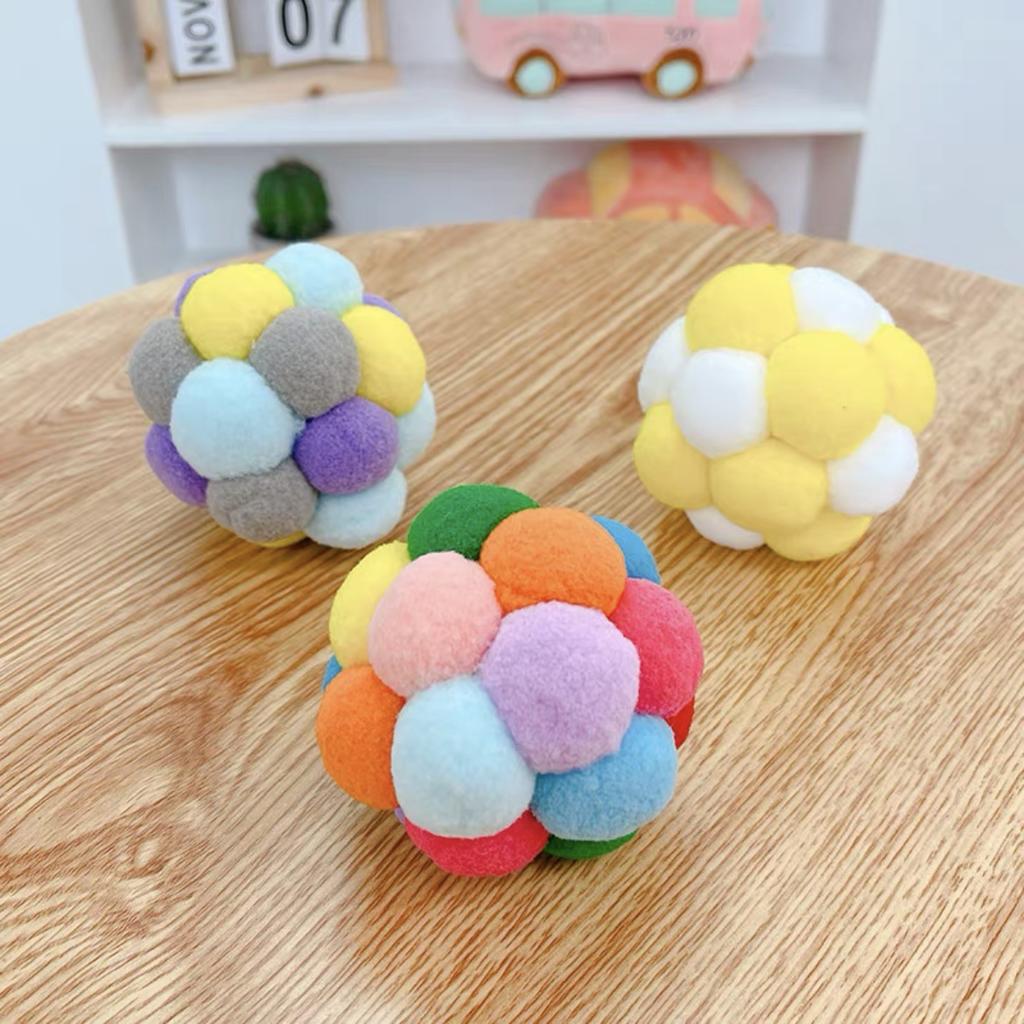 1PCS Cat Toys Cat Plush Ball Toy Pet Elastic Bell Ball Self Hi Ball Playing Cat Colorful Woolen