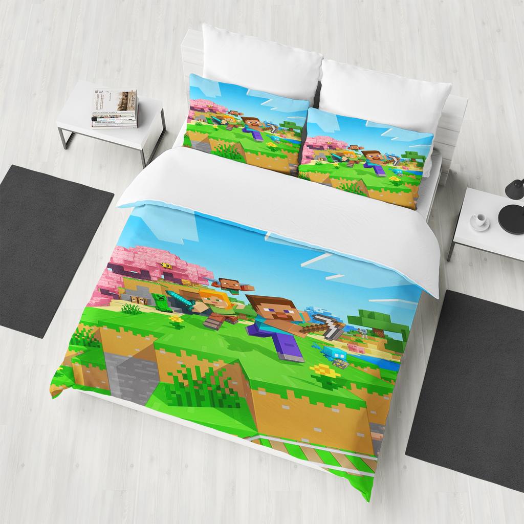 M-Minecraft 100% PolyesterAnime Printed Bedding Set Duvet Cover Queen Cotton Cute Printed Cartoon Quilt Cover