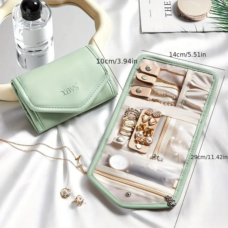 Travel Jewelry Organizer Bag PU Material Necklace Earring Ring Storage Pouch with Watch Compartment Portable Zippered