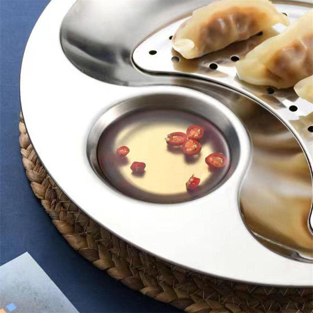 1 st rostfritt stål dumplingtallrik förtjockad och dränerad Ångad dumplingtallrik med dippsåsbricka flerfunktionell vegeta