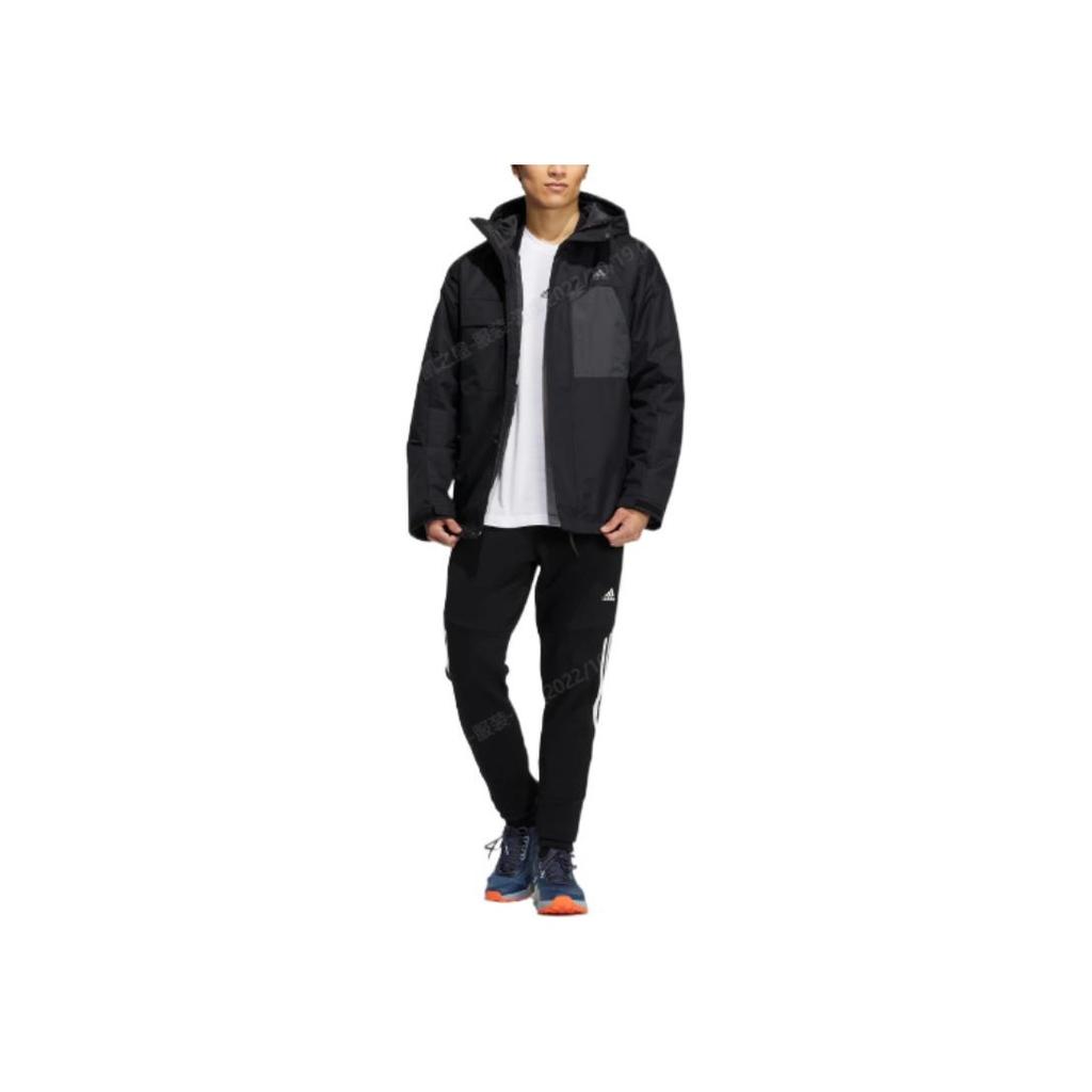 Adidas Solid Color Hooded Zip Jacket With Embroidered Logo Men Outerwear Black HN2135