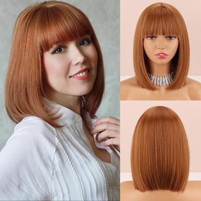 Kurze gerade Bob-Perücke für Damen mit Pony, synthetische Faser, hellbraune Farbe, Alltagskleidung, Cosplay, schulterlange Bob-Perücke