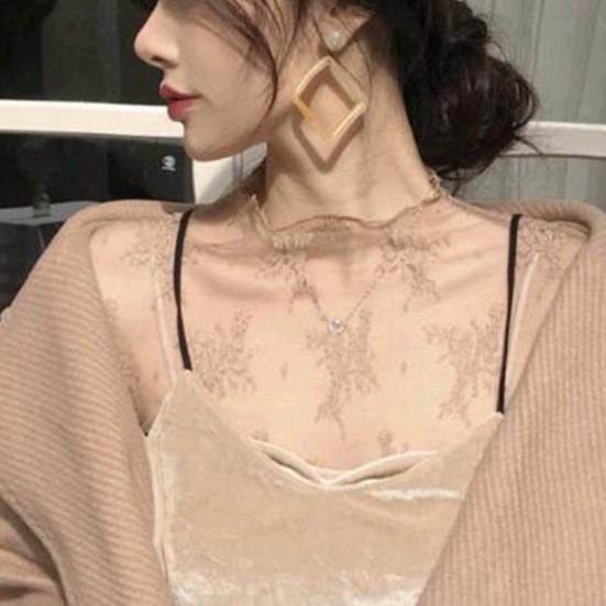 Damen-Unterhemd mit halbhohem Kragen, langen Ärmeln, transparentem Lochmuster-Mesh-Unterhemd, durchsichtigem Pullover-Top für den Alltag